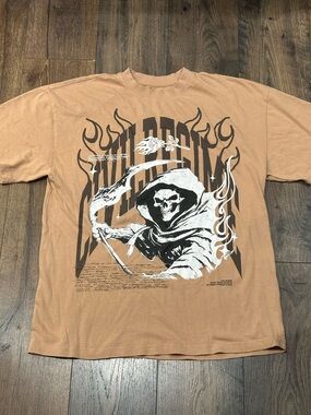 Civil Regime Grim Reaper Graphic T-Shirt Mens Medium Tan Oversized
